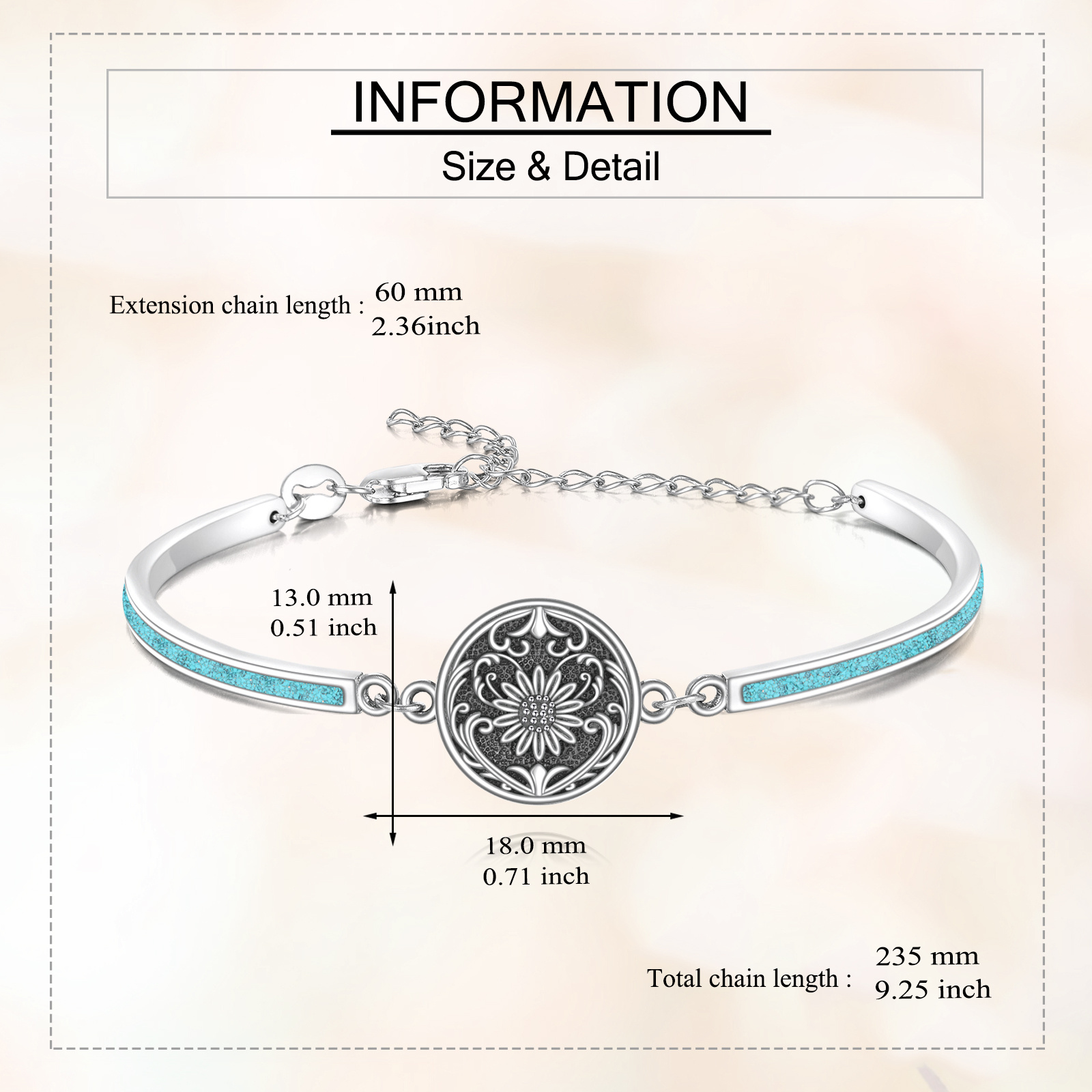 Women's 925 Sterling Silver Sunflower Bangle Bracelet